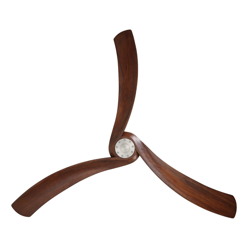 Ventilateur de plafond noir 72 pouces Gallashaw, Nickel brossé, H 80 po x l 72 po x P 72 po, Bois brun foncé