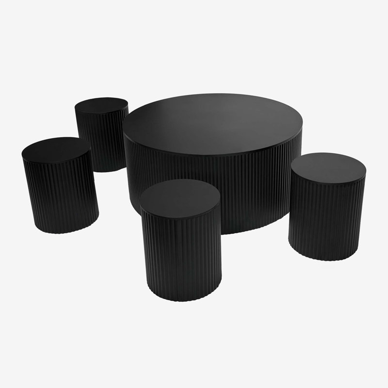 Wave Stripe Coffee Tables Set of 5, Black