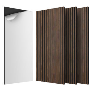 4‑Piece Self‑Adhesive Acoustic Slat Wall Panels, High‑Density Polyester Wood Veneer Soundproof Decorative 3D Shiplap Wall Panels for Indoor Accent Walls (Set of 4)