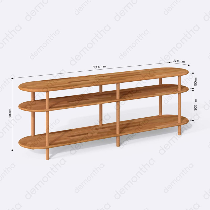 Meuble télé Dublin Etagere, console multimédia minimaliste en bois de hêtre massif pour le salon, 70.9"