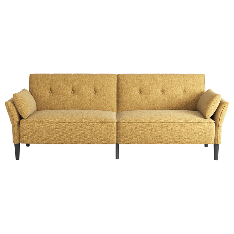 89" Linen Convertible Sofa Couch, Futon Sofa Bed with 2 Square Pillows, Adjustable Backrest & Armrests for Living Room