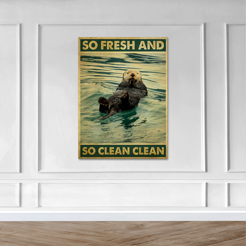 Loutre flottant sur l'eau, art textuel sur toile tendue, H 14 po x l 11 po x P 2 po