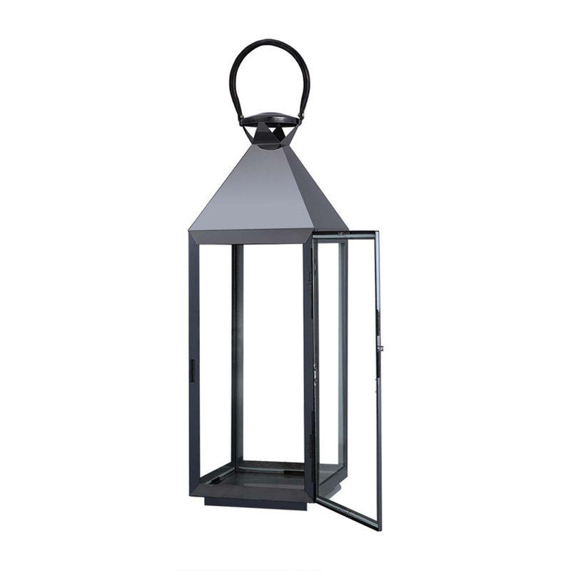 Stainless Steel Floor Lantern, 53cm H x 18cm W x 19cm D, Black