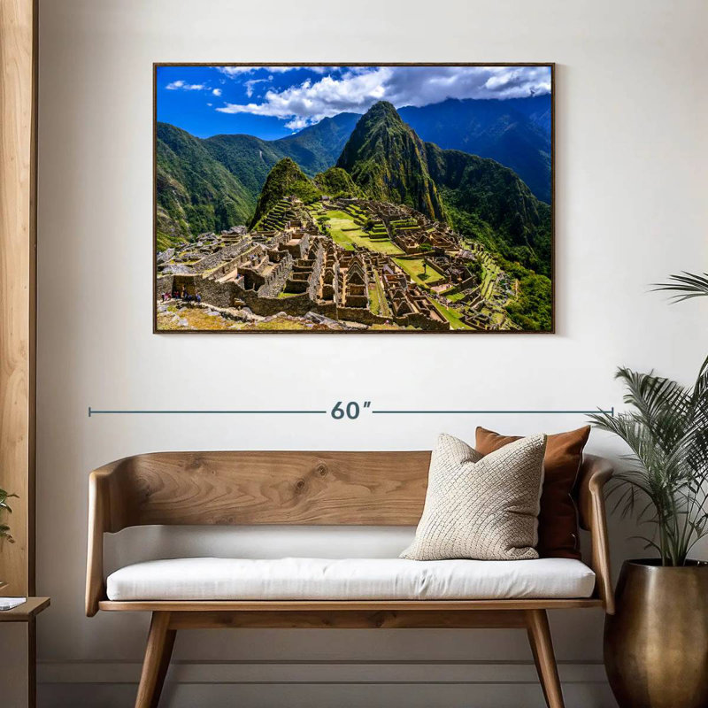 Restes du Machu Picchu, 46 po x 31 po, Cadre flottant en noyer