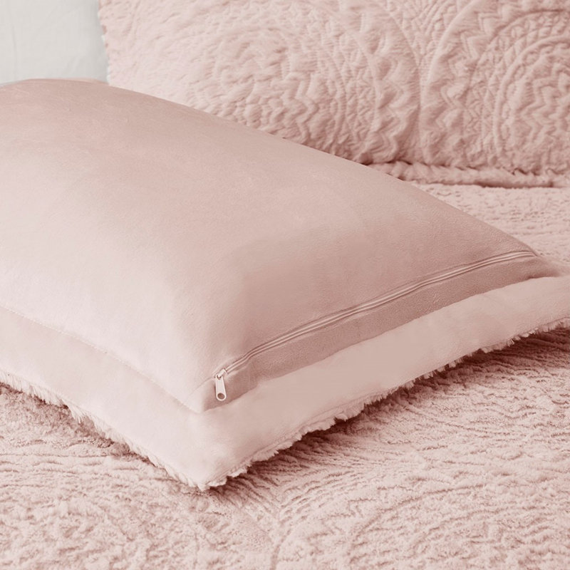 Luxurious King Bedding Sets, Plush Polyester Comforter In Blush, Elegant Home Style
