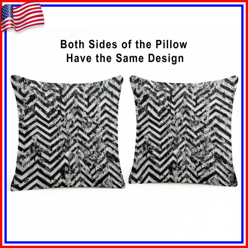 Coussins décoratifs double face à motif chevron noir et blanc, 20 po x 20 po