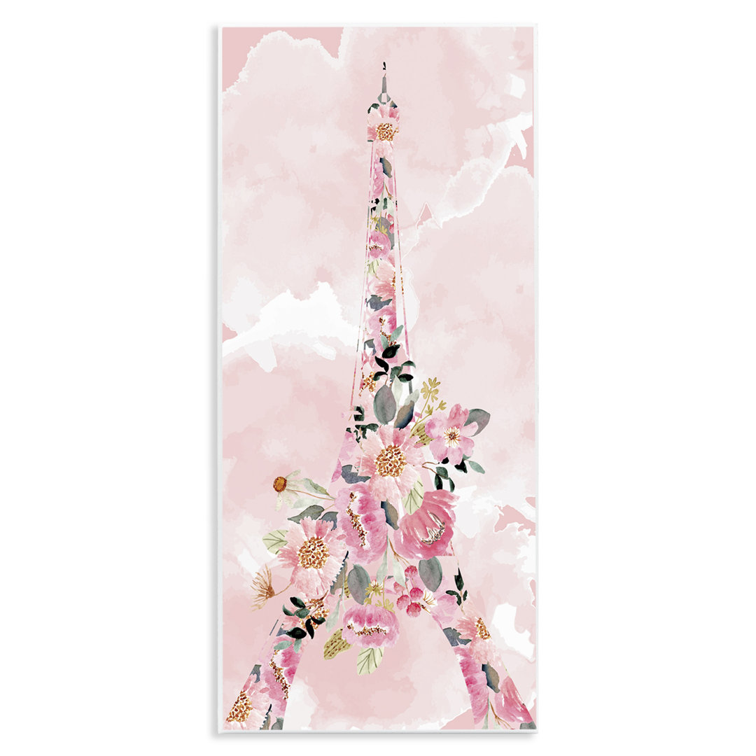 Floral Pattern Eiffel Tower Pink Cloudy Sky XXL Stretched Canvas Wall Art By Kim Allen Stupell Industries