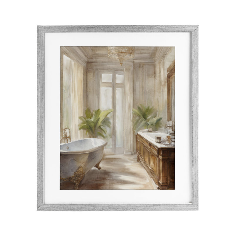 «Serenity Bath Bathroom», reproduction d'art sous verre encadrée par Kim Allen, H 21 po x l 17 po, Cadre de ferme gris
