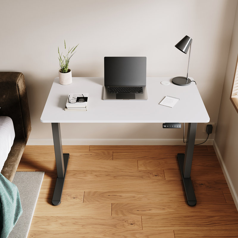 140cm W Height Adjustable Rectangle Standing Desk, White
