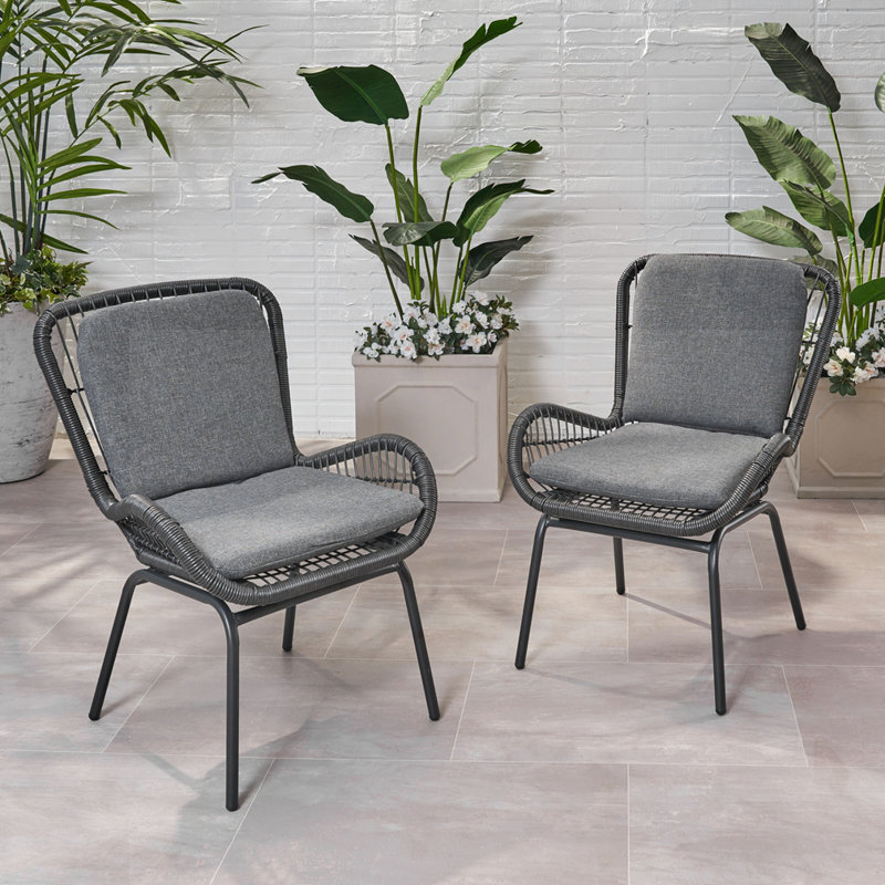 Chaise de patio avec coussins (ensemble de 2), Gris, Noir, noir, noir, noir