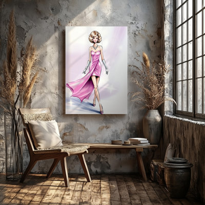 Toile, une élégante illustration de mode mettant en vedette une silhouette féminine élancée dans un art mural