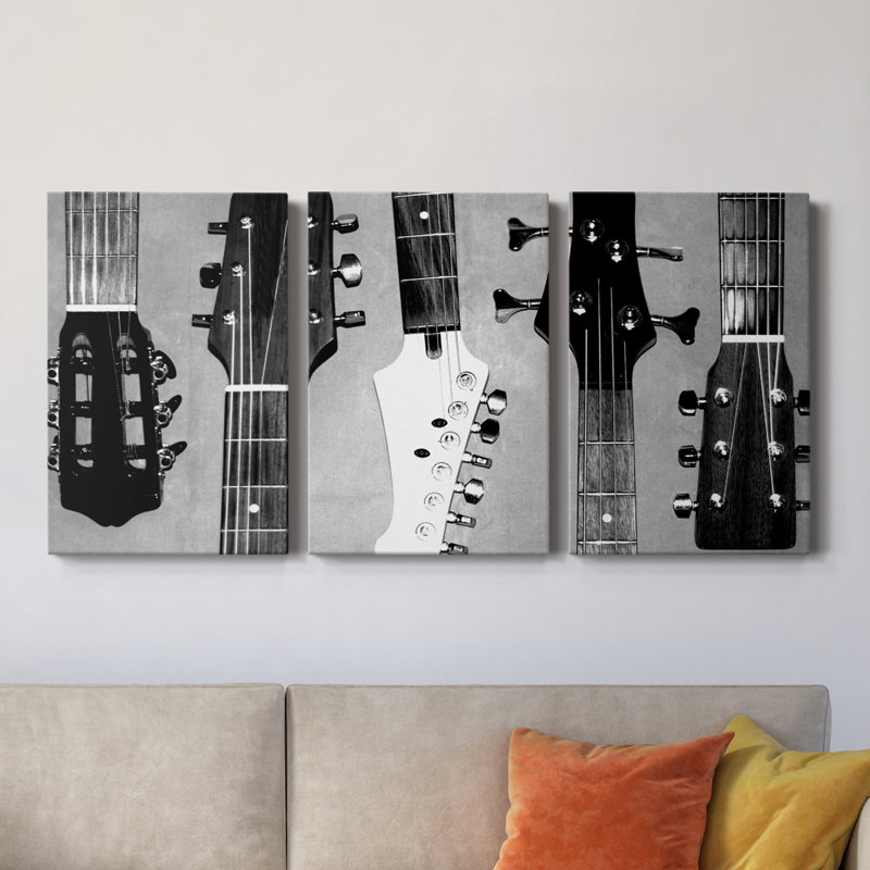 Tête de guitare I - toile tendue avec châssis de qualité supérieure - prête à être accrochée, H 18 po x l 36 po x P 1 po