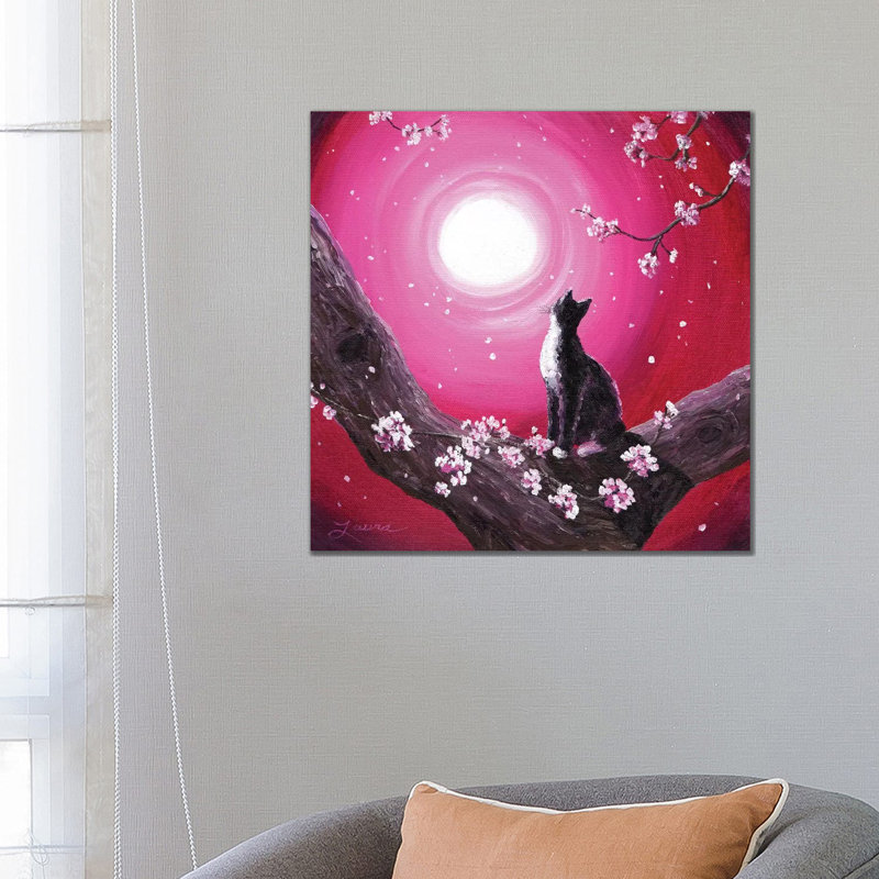 Tuxedo Cat In Cherry Blossoms by Laura Iverson - Wrapped Canvas Gallery-Wrapped Canvas Giclée