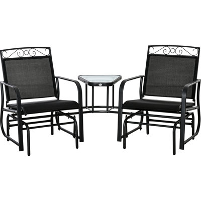Fauteuil oscillant et table centrale pour la cour arrière - 2 balançoires à bascule, toile de ventilation, chaise de jardin noire avec finition aérée