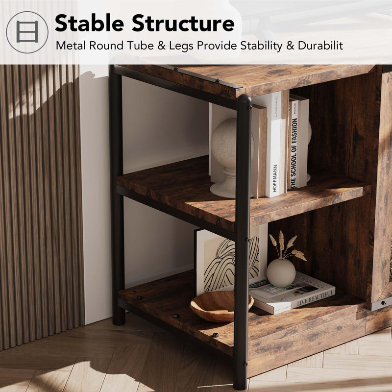 Wood TV Stand for TVs up to 65/75 Inch Farmhouse Entertainment Center with Storage Cabinets and Mesh Doors, Vintage