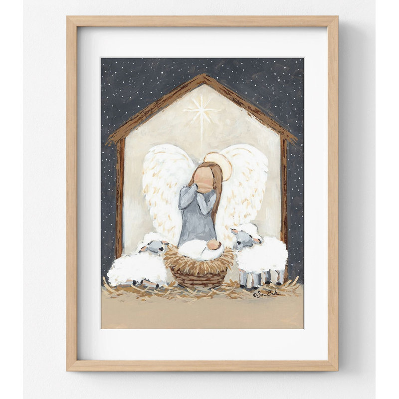 «Come and behold him» par Sara Baker, décor d'ange d'entrée de Noël, affiche d'ailes, art mural de la Nativité, cadeau de Noël de bébé Jésus-Christ