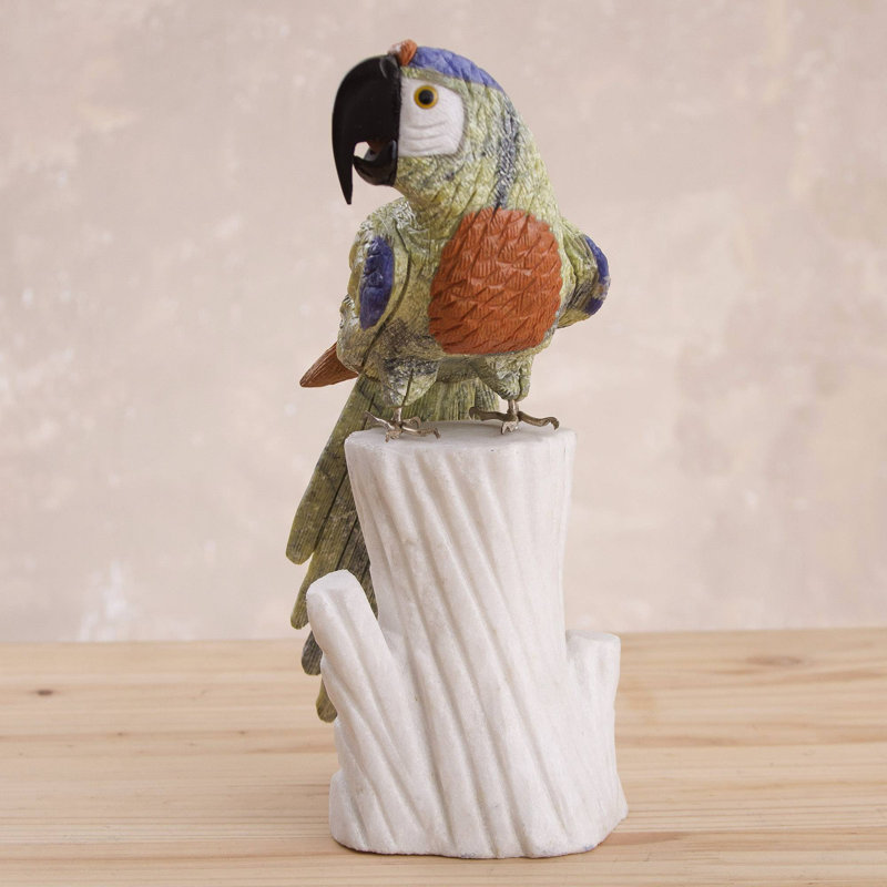 Novica Jungle Parrot Multi-Gemstone Statuette
