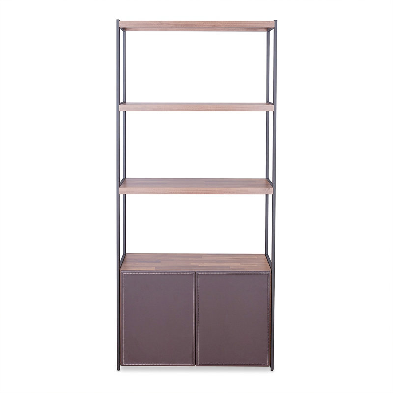 ACME Sara Bookcase In Espresso PU, Walnut & Sandy Black