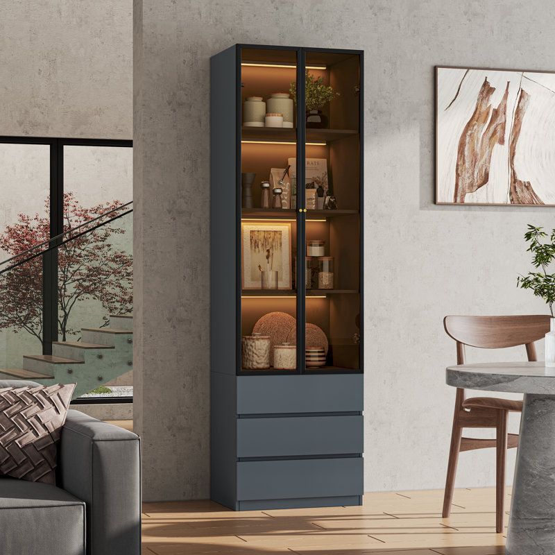 Vaisselier gris H 81,1 po avec étagère de salle à manger à 4 niveaux Crafton, H 81,1 po x l 23,6 po x P 15,7 po, Gris