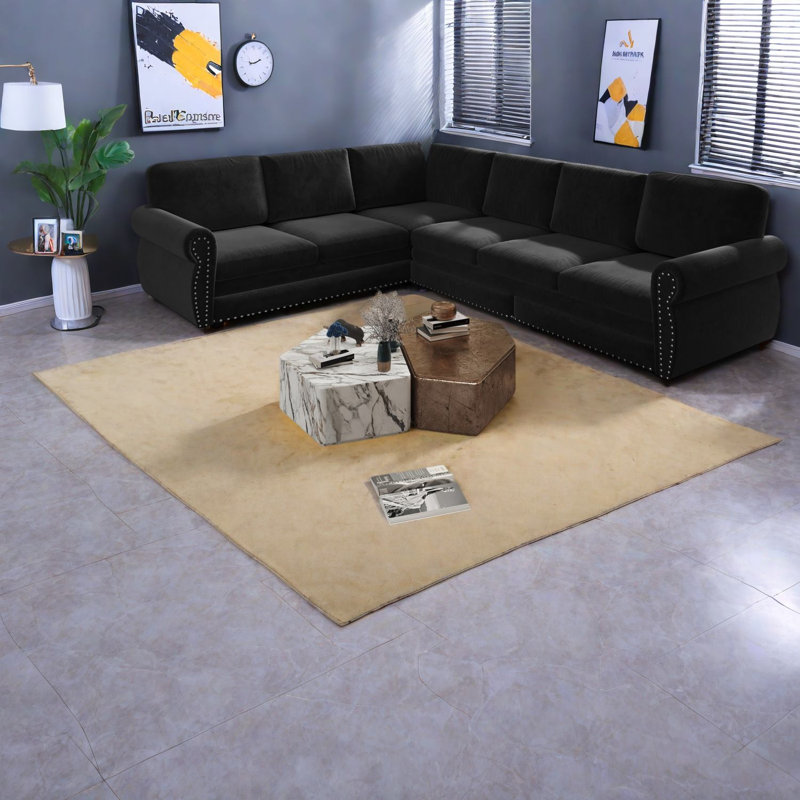 Canapé-lit d'angle convertible, chenille noire, salon moderne, Black