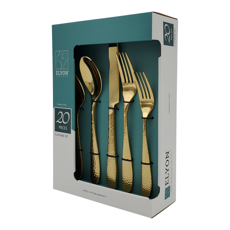 Elyon Tableware Elyon Carroll Hammered Reflective Flatware Set Stainless Steel - Service For 4