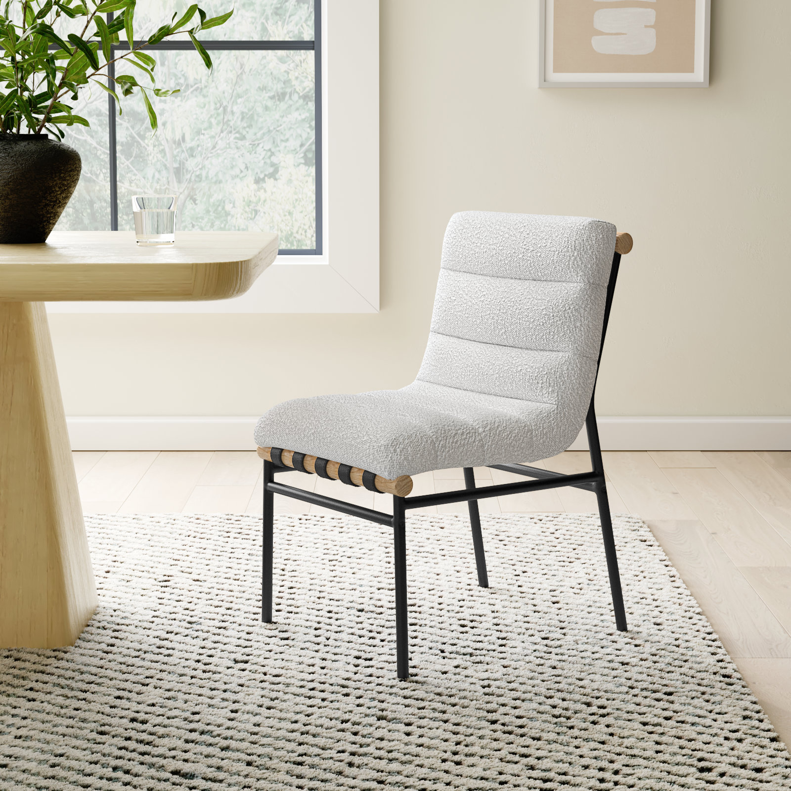 Vincentas Dining Chair, Cream Boucle Fabric