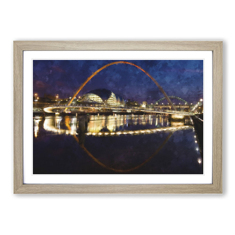 The Millennium Bridge in Newcastle - Picture Frame Graphic Art, 48cm H x 65cm W x 2cm D, Oak Framed