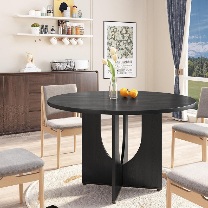 47" Round Dining Table for 4-6 People – Modern Farmhouse Kitchen Table with Adjustable Feet, Circle Wood Dinner Table for Apartment, Living Room