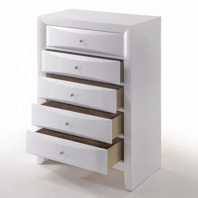 Commode 5 tiroirs Ireland, finition blanche, Blanc