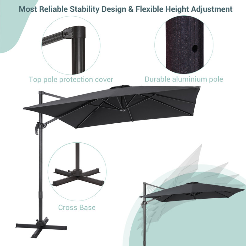Parasol carré en porte-à-faux 9 pi x 9 pi Daarina, Gris foncé