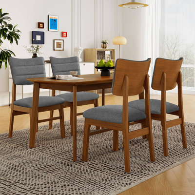 Ensemble de table de salle à manger Farmhouse pour 4, table de cuisine en bois et 4 chaises rembourrées avec structure en bois d'hévéa robuste, siège rembourré, dossier incurvé, ensemble de coin-repas peu encombrant