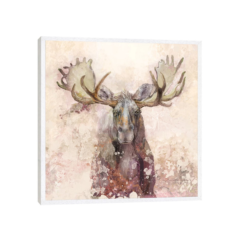 Moose - Painting on Canvas, White Floater Framed, 93.98cm H x 93.98cm W x 3.81cm D