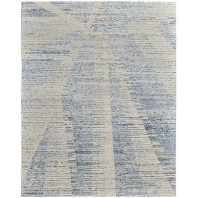 Brighton Hand Knotted Abstract Area Rug in Blue/Ivory