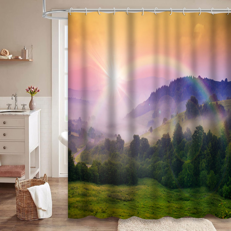 Rideau de douche Morning Fog Red Sunrise Rainbow Mountains avec 12 crochets, L 72 po x l 84 po