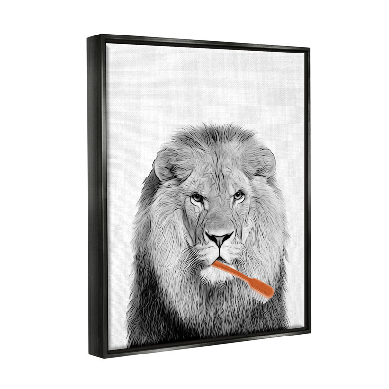 «Stupell Industries Lion Br brossant les dents», art mural sur toile flottante par Annalisa Latella