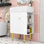 Meuble-lavabo simple autoportant moderne avec plateau en céramique et rangement latéral ouvert-99386563