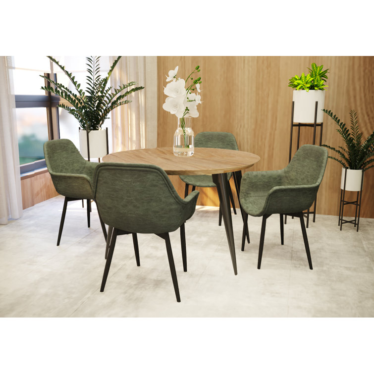 Contemporary Leather Dining Chairs with Dark Metal Legs