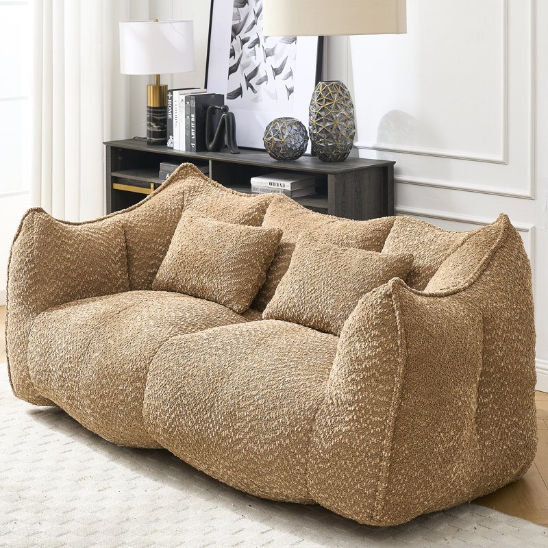 Fauteuil à billes souple avec noyau en mousse haute résilience pour 2 personnes, Chenille café