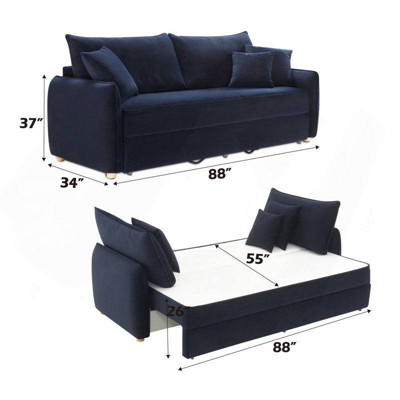 Canapé-lit modulaire en velours bleu Irina avec 3 coussins décoratifs Irina