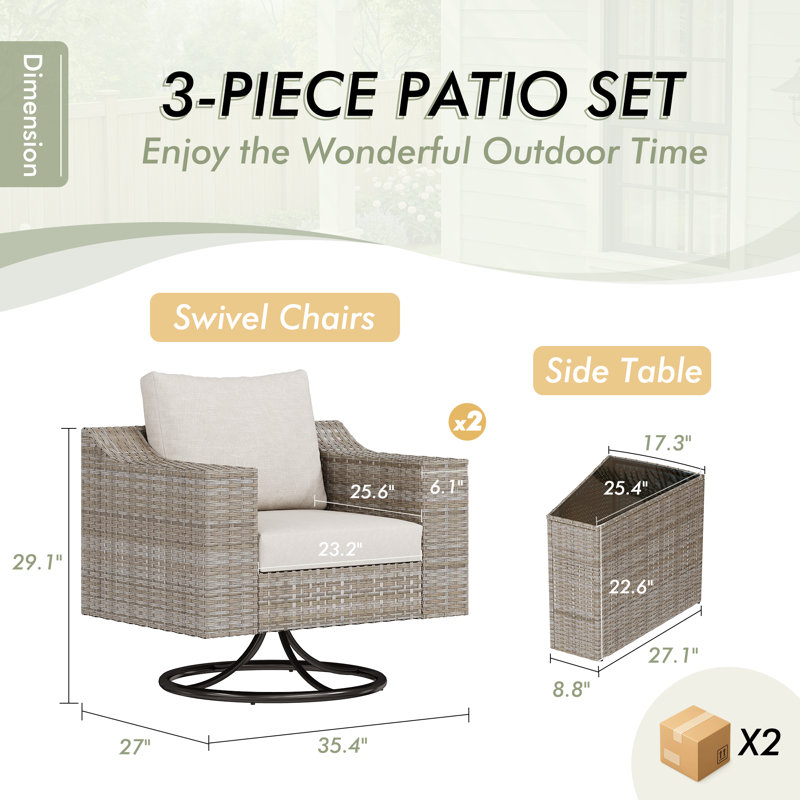 Chayenne 2-Person All-weather Wicker Patio Swivel Rocking Chairs With Side Table