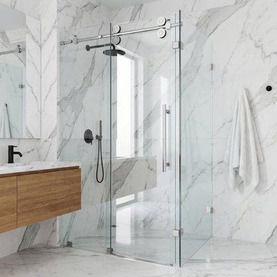 Cabine de douche coulissante sans cadre avec verre transparent 3/8 de l 46 po x P 34 po x H 74 po Winslow