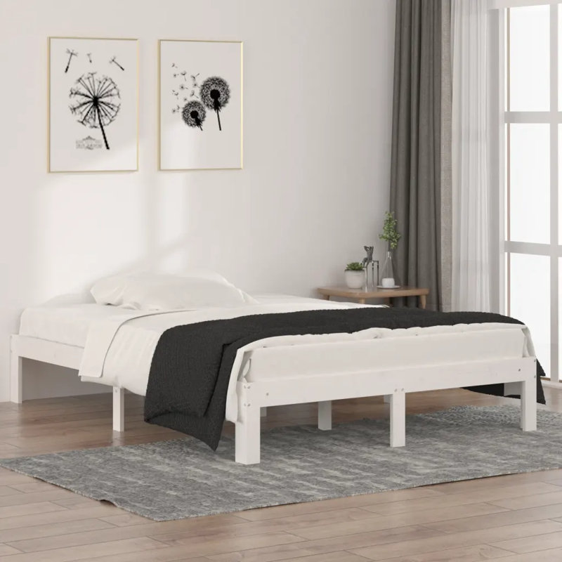 Bed Frame Solid Wood, White, Double (4'6)