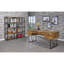 Wood and black metal brown-toned double-wide bookcase for storing books and displaying decor, industrial transitional style
