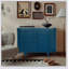 Armoire de rangement ovale 47 po avec 4 portes, accent cannelé et bord arrondi, porte coulissante, crédence autoportante pour le salon et la cuisine
