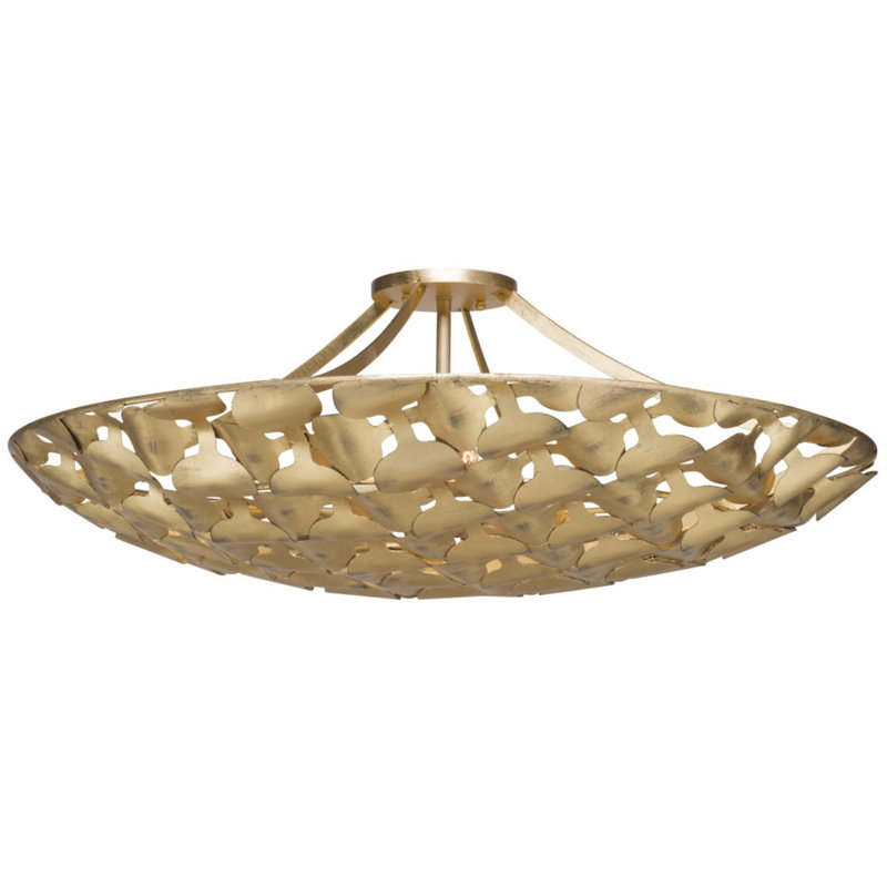 Plafonnier lustre cylindrique en cage 6 lumières, H 36 po x l 25 po x P 25 po, Laiton brossé
