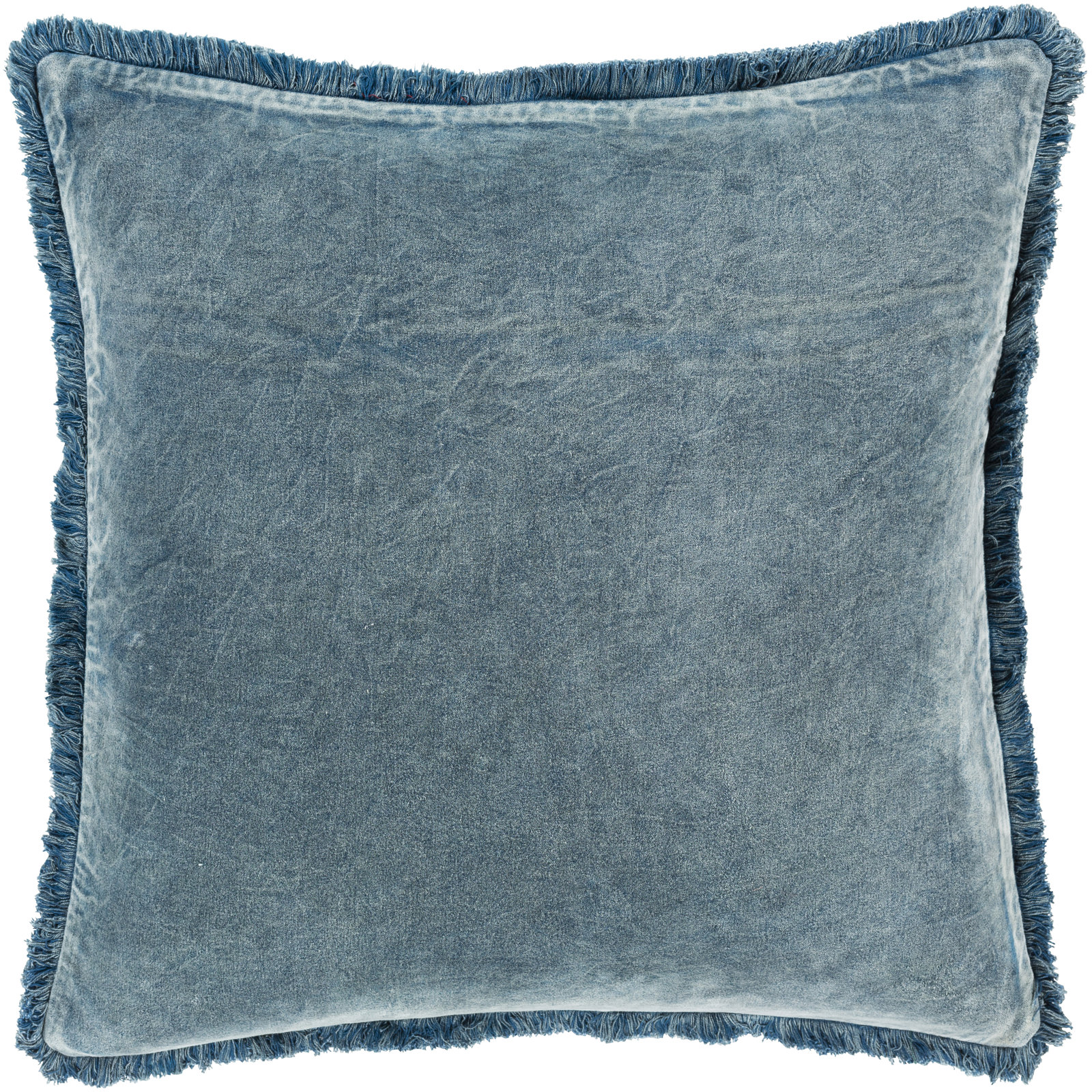Steph Fringed Cotton Throw Pillow, 18" x 18", Denim, Pillow Cover Only - No Insert