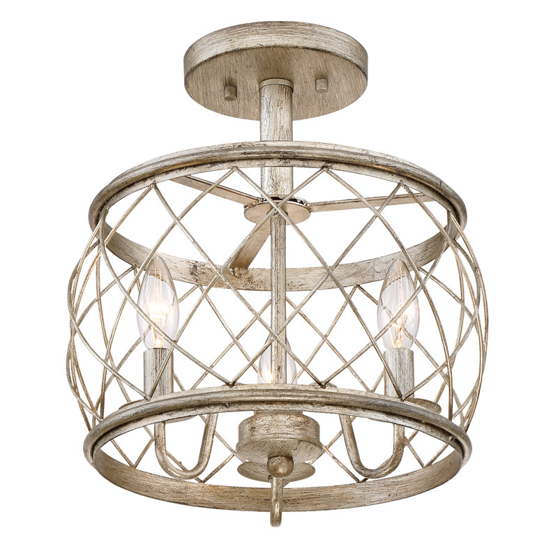 Arton 3 - Plafonnier semi-encastré, Argent, H 13,5 po x l 12,5 po x P 12,5 po
