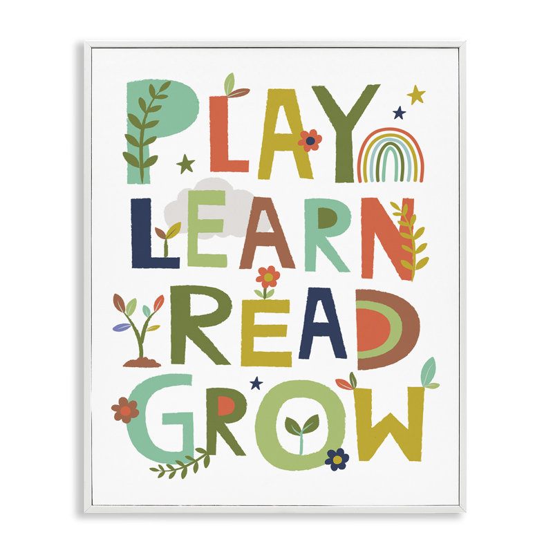 Play Learn Read Grow Multicolor Canvas Print with White Frame