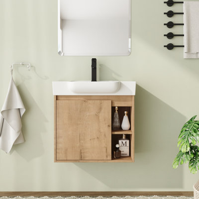 Meuble-lavabo mural 24 po avec plateau en céramique et porte à fermeture en douceur 24 po