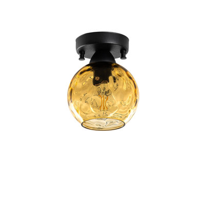 Elegant Industrial Chandelier, Metal Body with Glass Cap, 5.9 x 5.9 x 7.1 inches | E27 Socket (Max 40W, Bulb Not Included) | Yellow & Black Finish | IP20 Rated, Perfect for Dining Rooms & Living Spaces